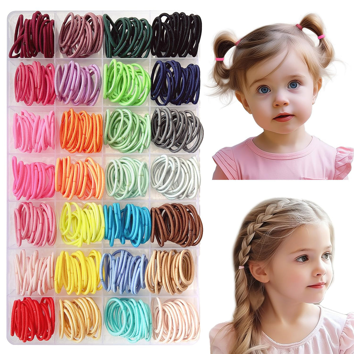 Elemirsa baby girl hair ties organized in a sturdy box for mess-free storage.