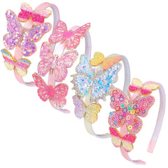 Elemirsa butterfly hoops and headbands close-up showing sparkling details for kids' party wear.