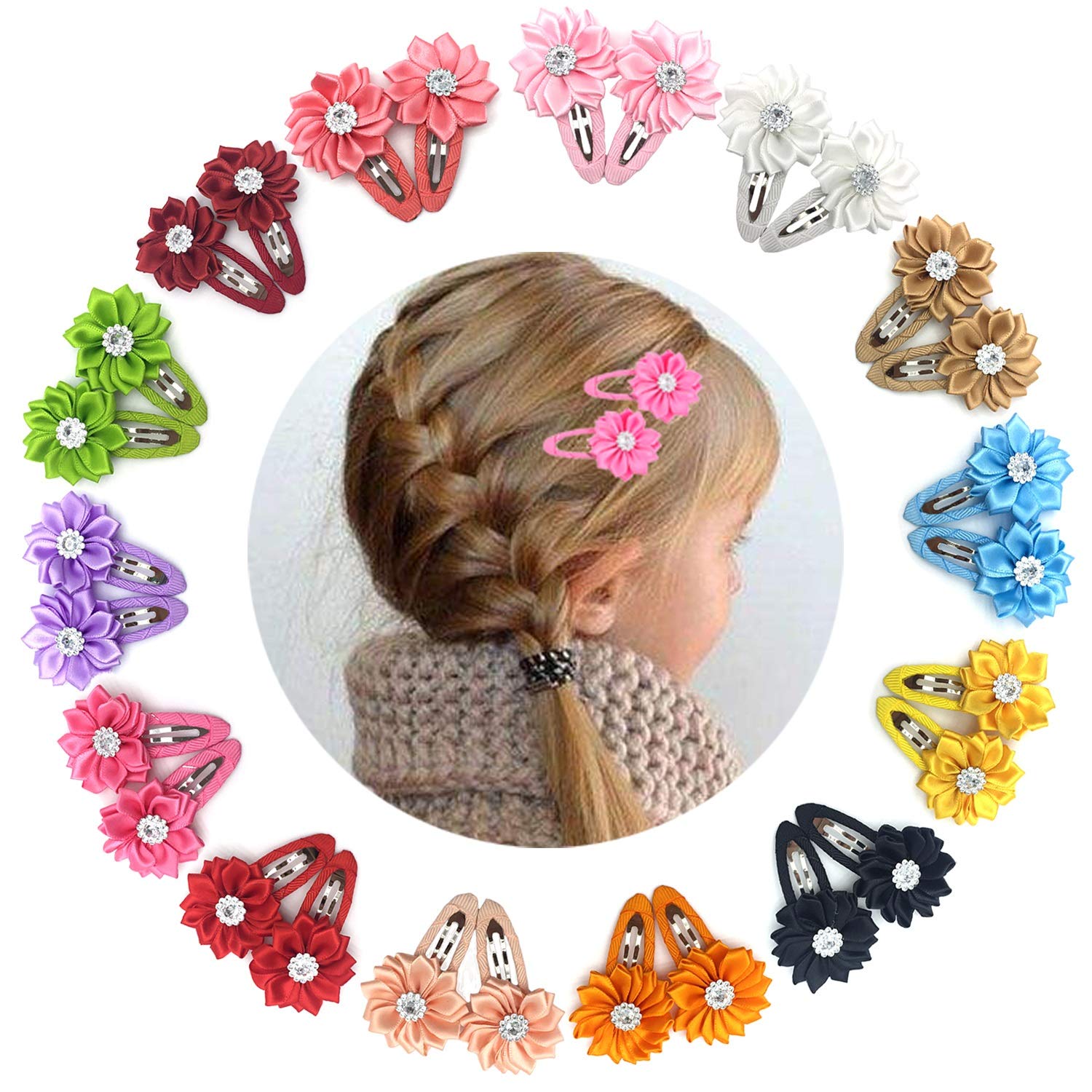 Elesa Miracle 28pcs baby girl hair clips set with colorful flower bows for versatile styling