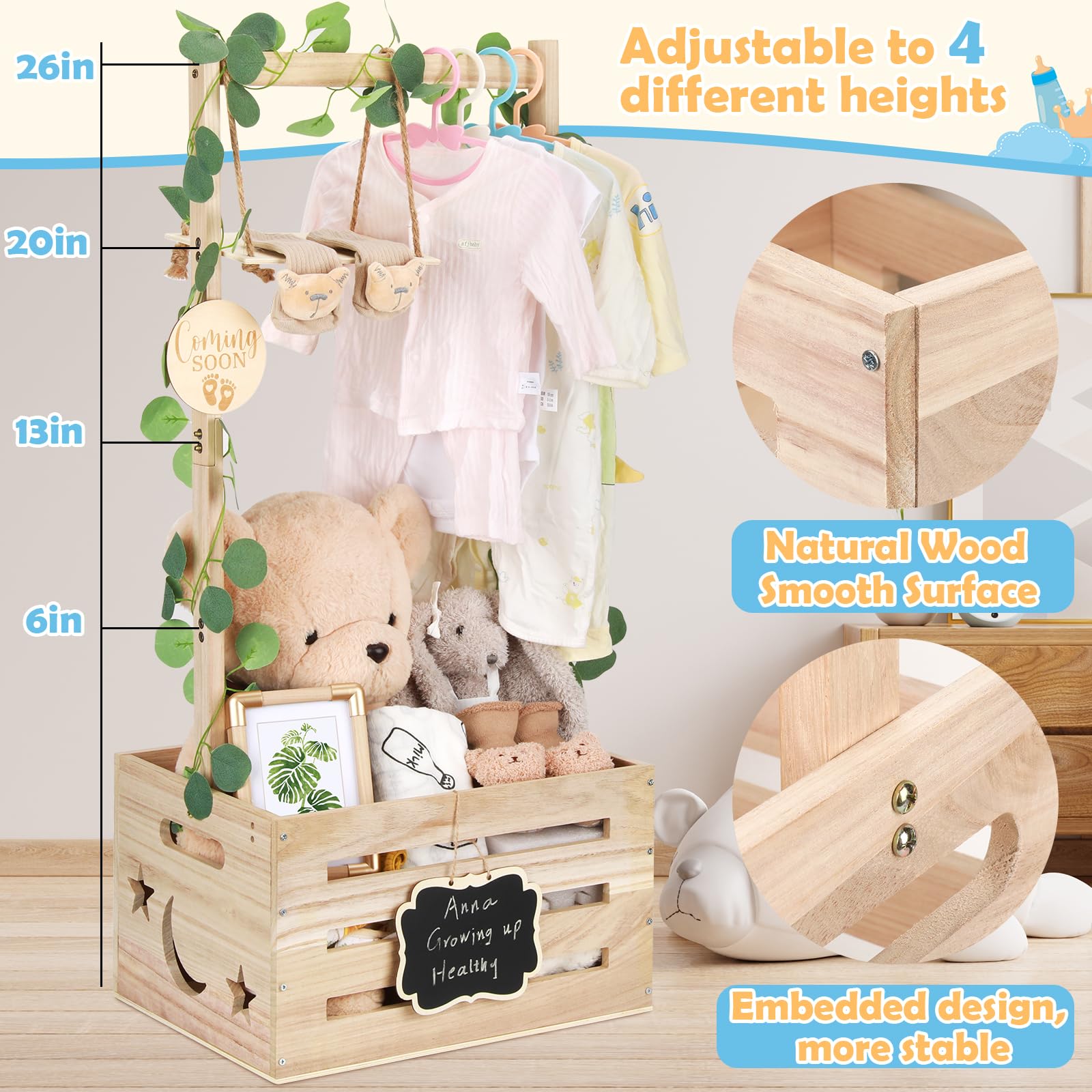 ELESTONE included hangers organize tiny outfits inside the crate.
