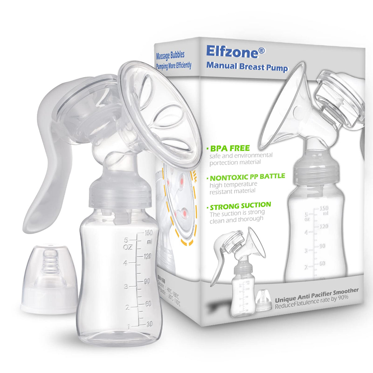 Elfzone Manual Breast Pump with ergonomic handle supports comfortable pumping sessions.