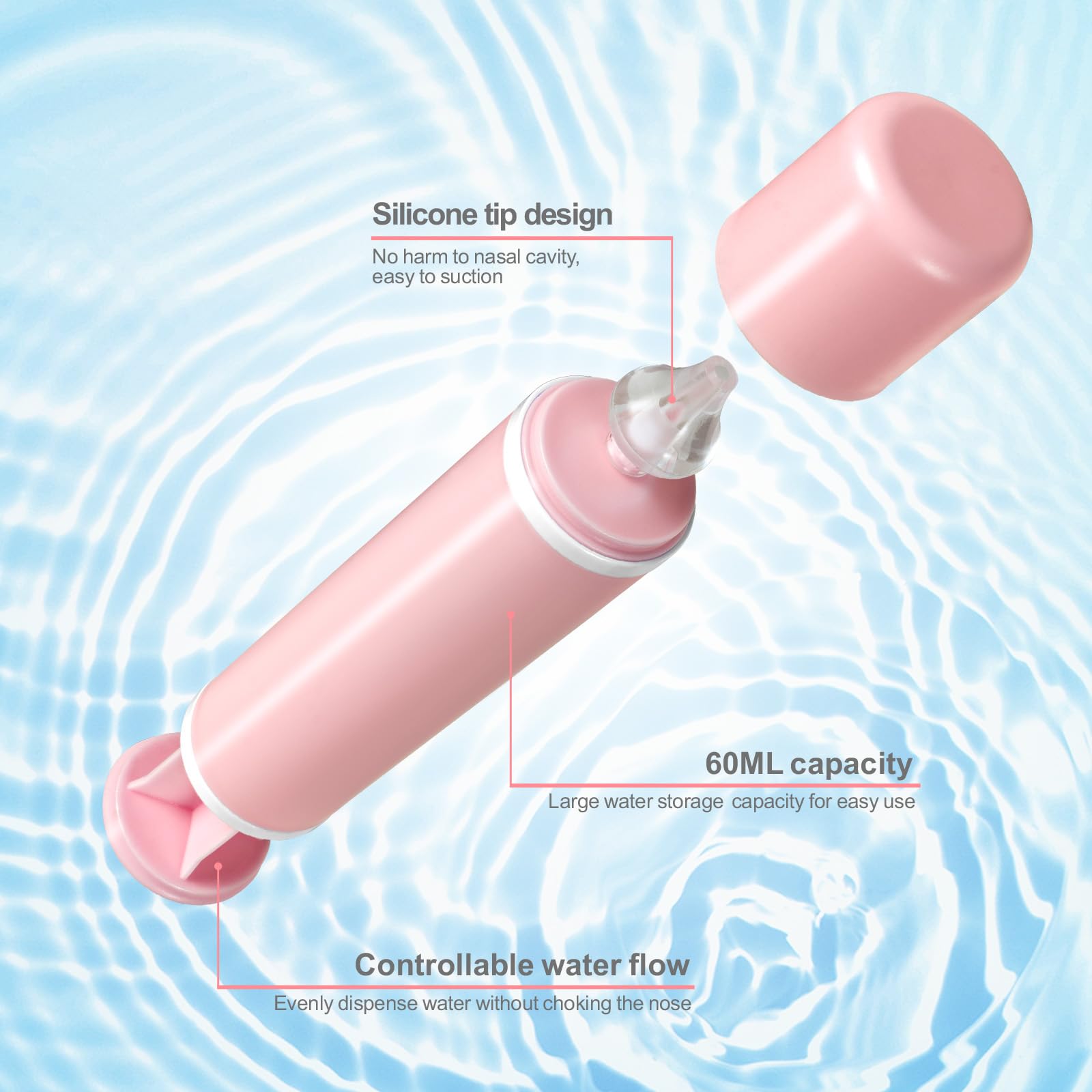 Elfzone silicone-tip nasal washer, gentle insertion for comfort.