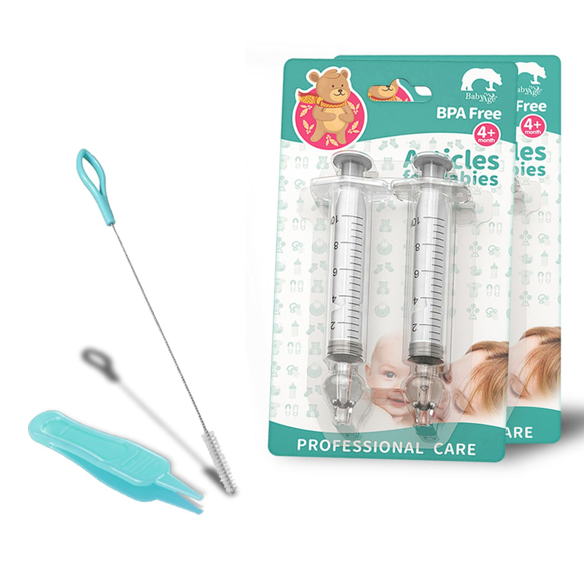 Elfzone nasal syringe baby 4pc transparent pack for gentle nasal cleaning and ease of use.