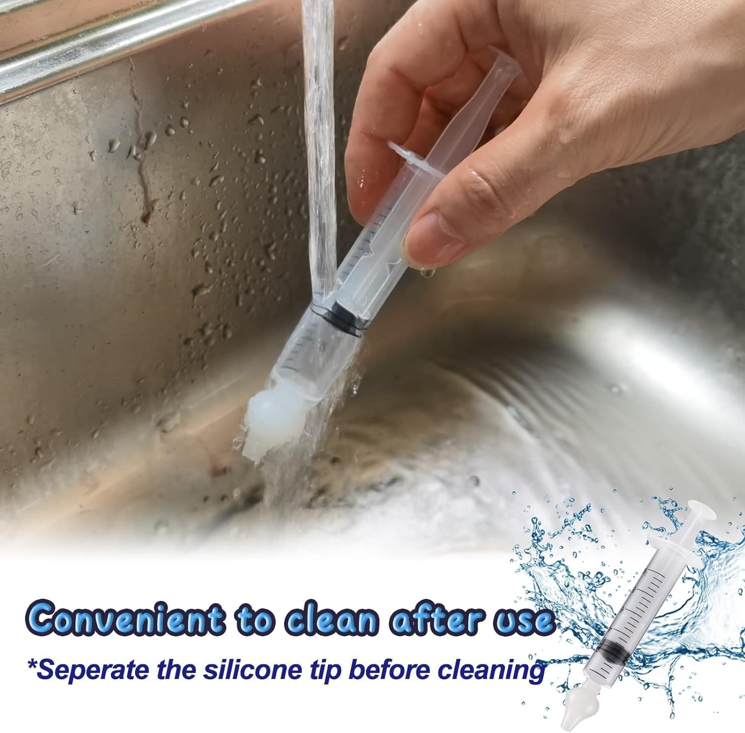Elfzone nasal syringe baby blue scale design helps controlled pressure during use.