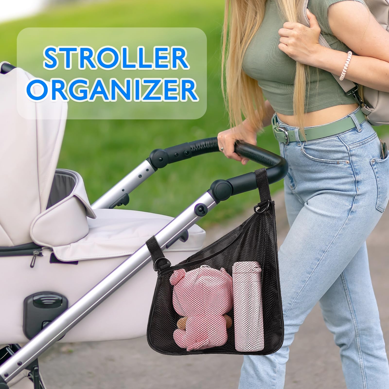 Elfzone Stroller Side Bag compatible with stroller and bike setups for versatile use.