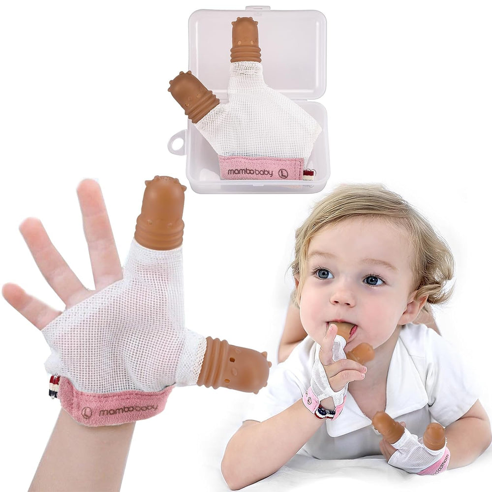 Elfzone thumb sucking stop worn on the left hand for secure, comfortable protection