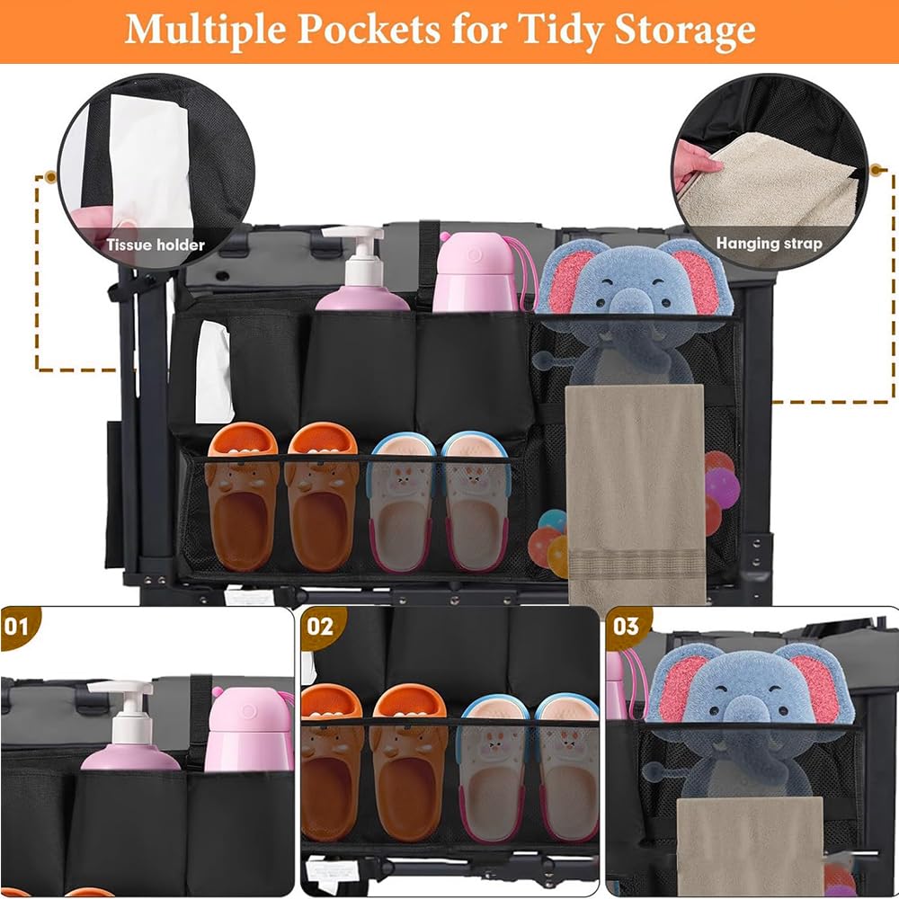 Elfzone Wagon Organizer side view demonstrates secure corner hooks for stable attachment.