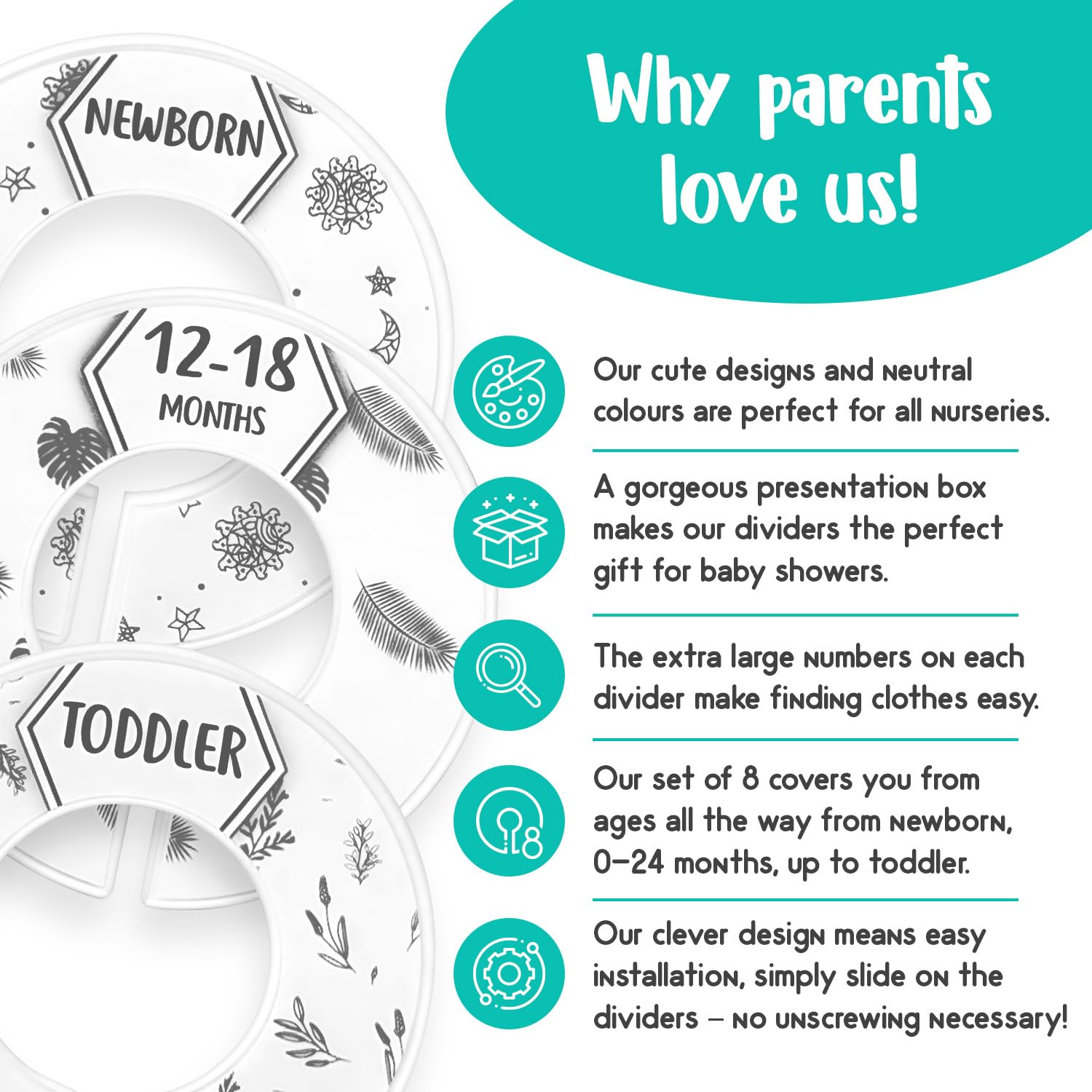 Eli with Love boho dividers cover newborn to toddler with eight size options.