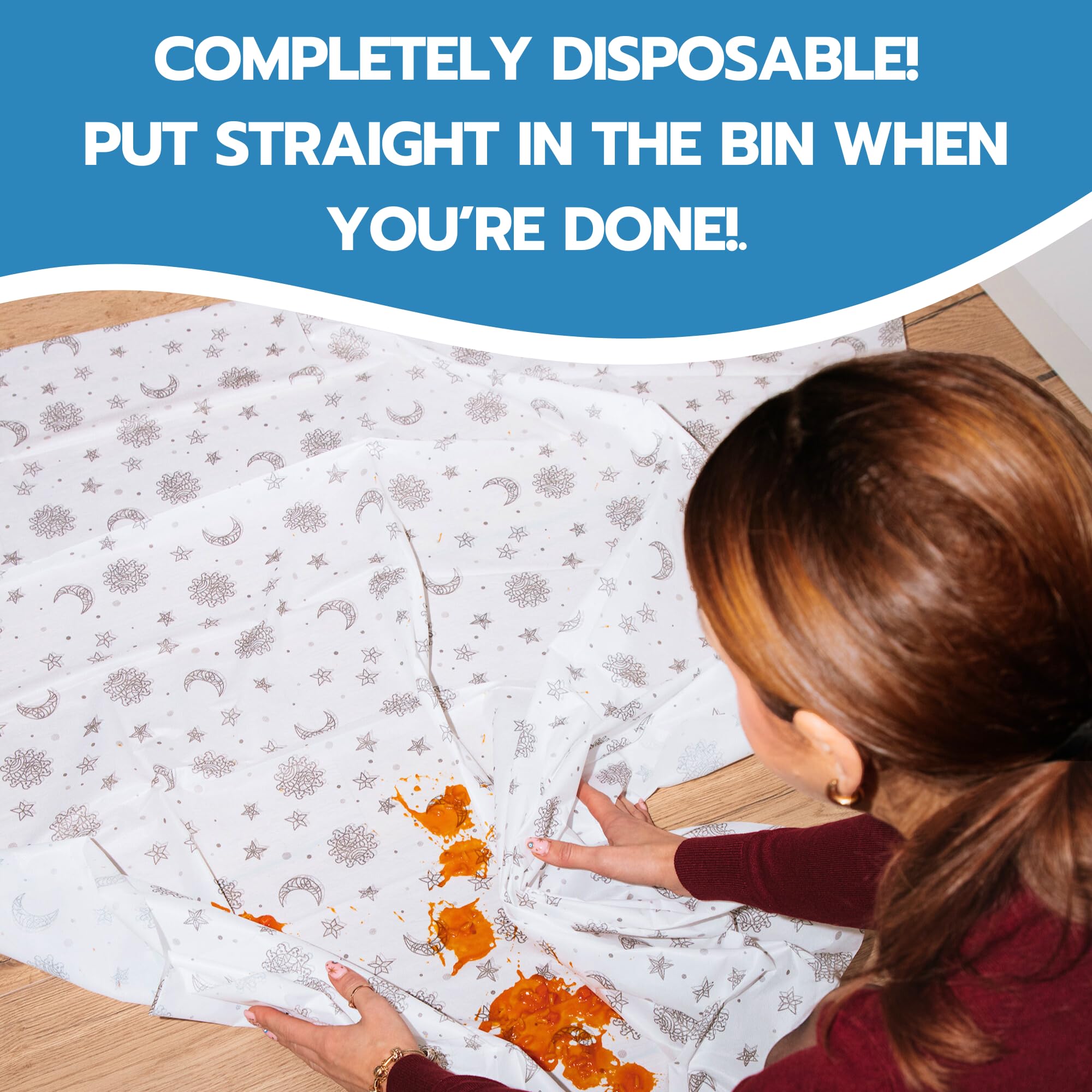 Eli with Love waterproof highchair mat keeps spills away from your floors.