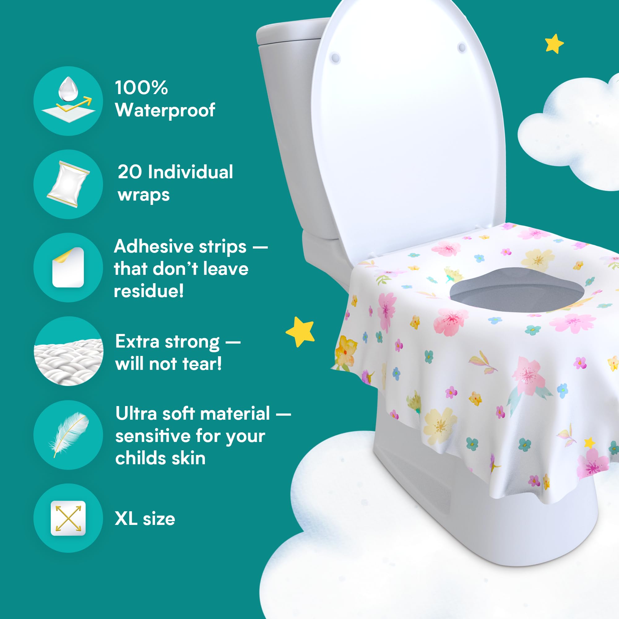 Eli with Love waterproof soft fabric closeup emphasizes comfort during public restroom visits.
