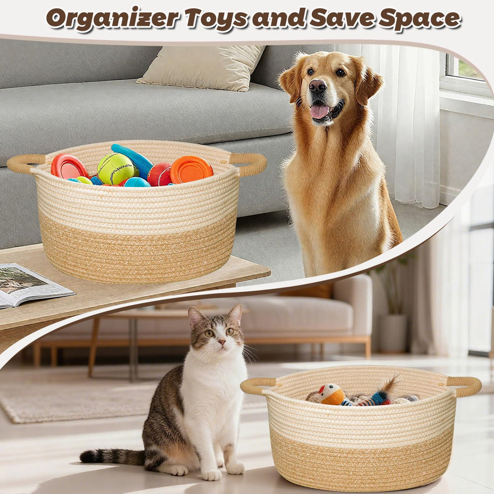 ELIDANTE woven basket with reinforced handles easy to carry between rooms.