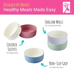 Elk and Friends bowls with non-slip base prevent slides during meals.
