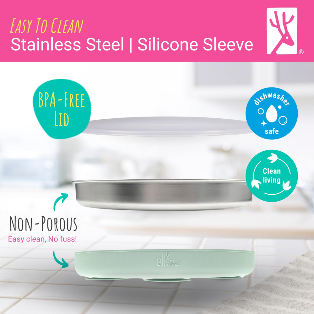 Dishwasher-safe Elk and Friends plates simplify family cleanup