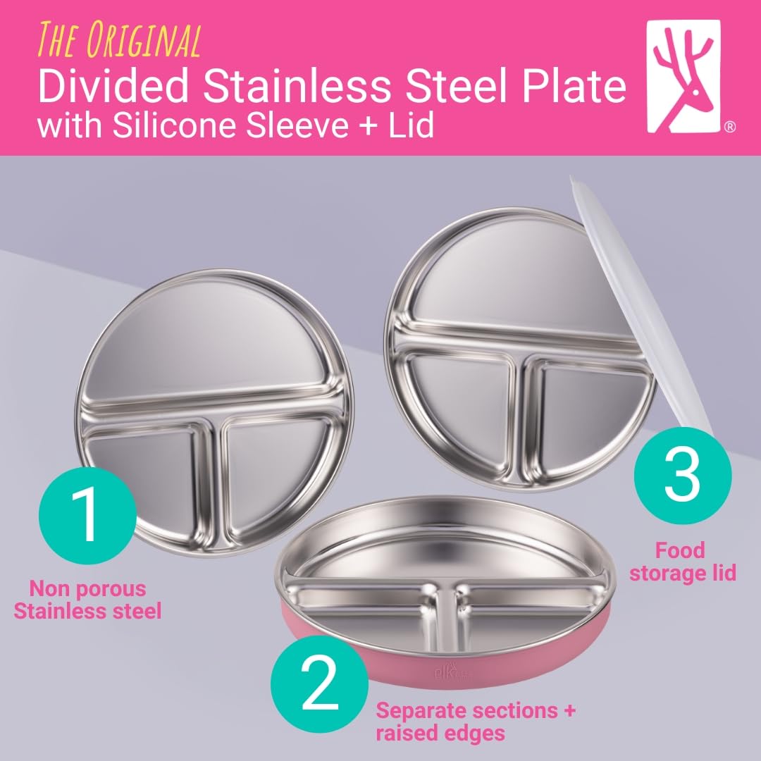 Elk and Friends divided plates with storage lids keep leftovers fresh for busy families