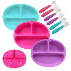 Elk and Friends divided suction plate 3-pack for mess-free mealtimes