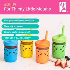 Elk and Friends glass jar with two lids offers drinking and storage versatility.