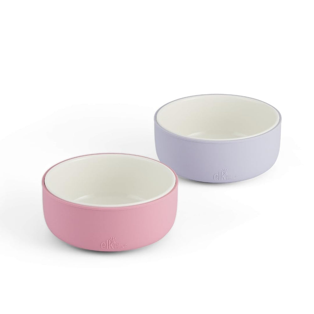 Elk and Friends porcelain bowls with silicone sleeve offer a non-porous surface for clean meals.