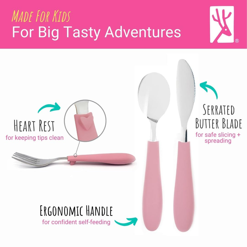 Elk and Friends 6-piece set includes spoon, fork, and knife for kids