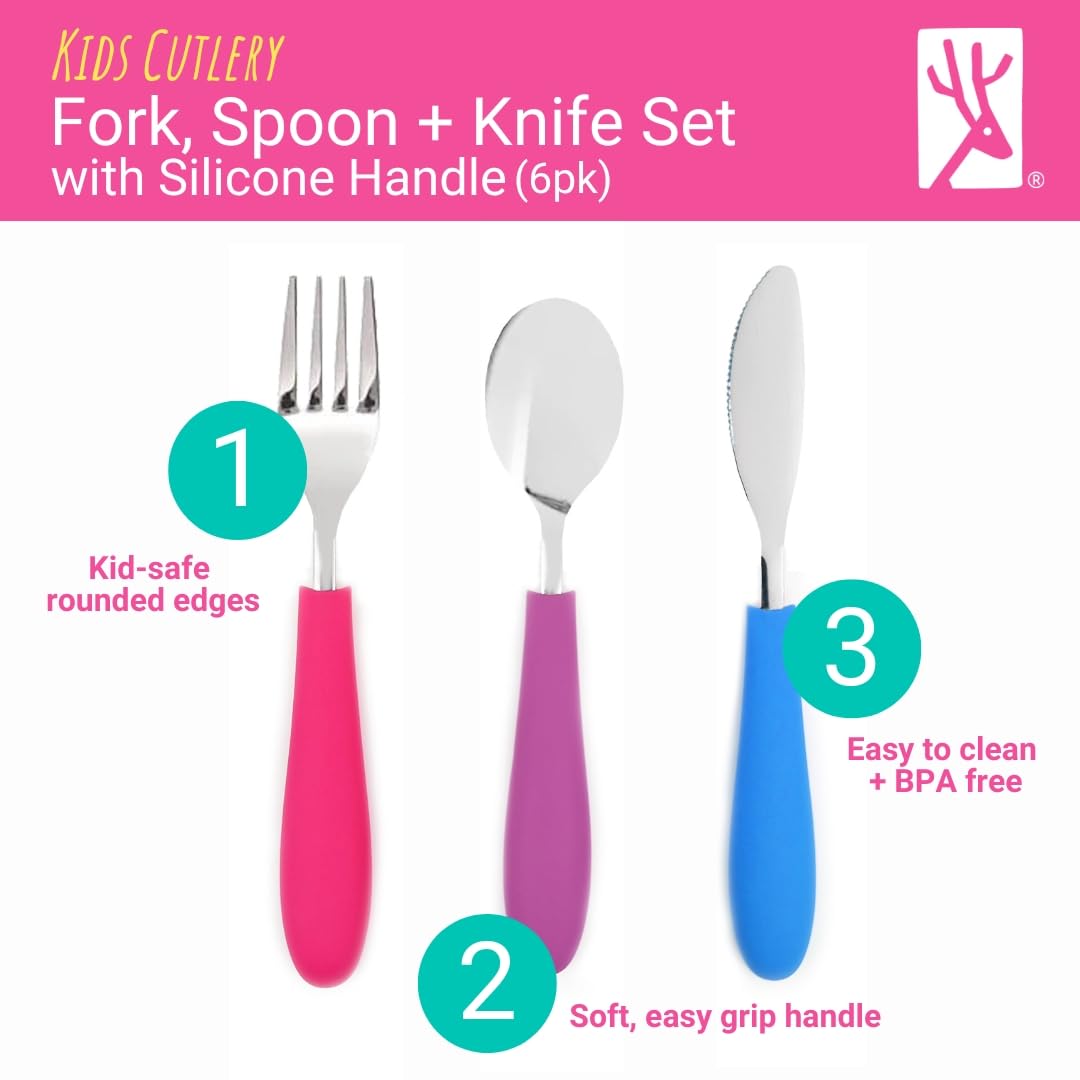 Elk and Friends knife rounded edge supports safe cutting during meals.