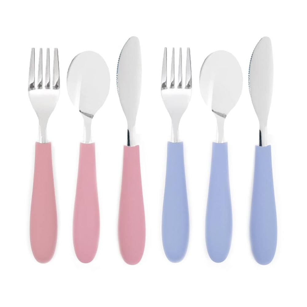 Elk and Friends kids silverware spoon handle close-up showing ergonomic silicone grip.