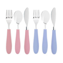 Elk and Friends kids silverware spoon handle close-up showing ergonomic silicone grip.