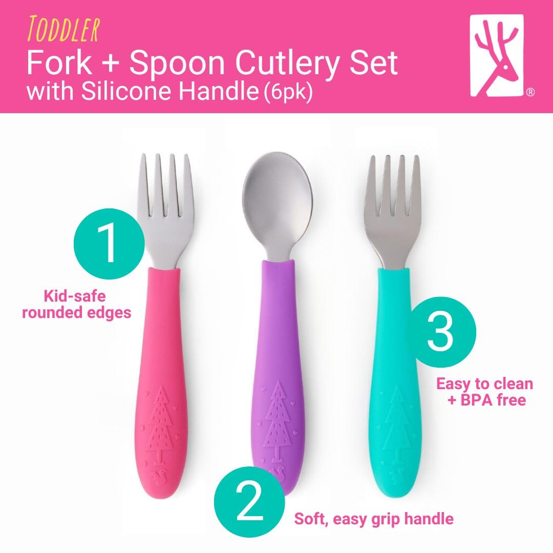 Elk and Friends toddler spoon close-up shows deep scoop for efficient feeding