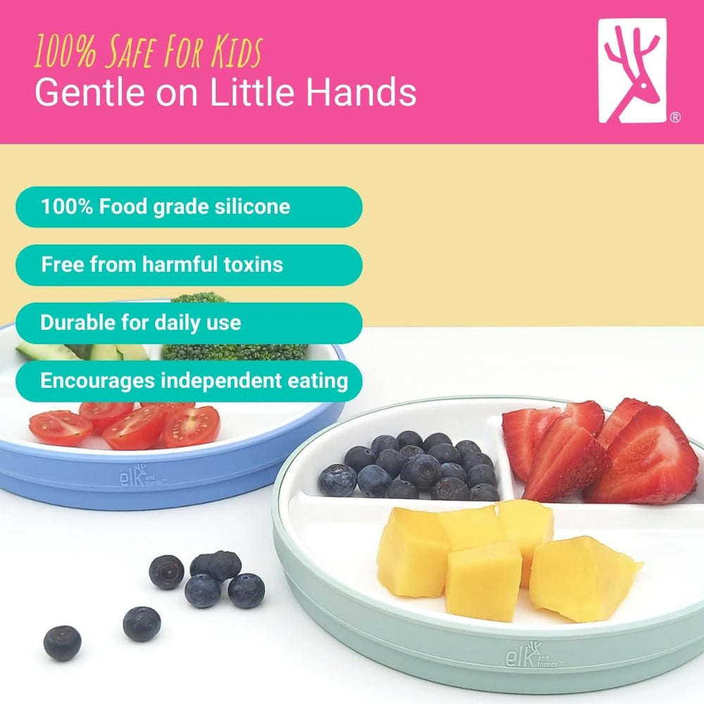 Elk and Friends silicone sleeve close-up shows secure grip for steady meals.