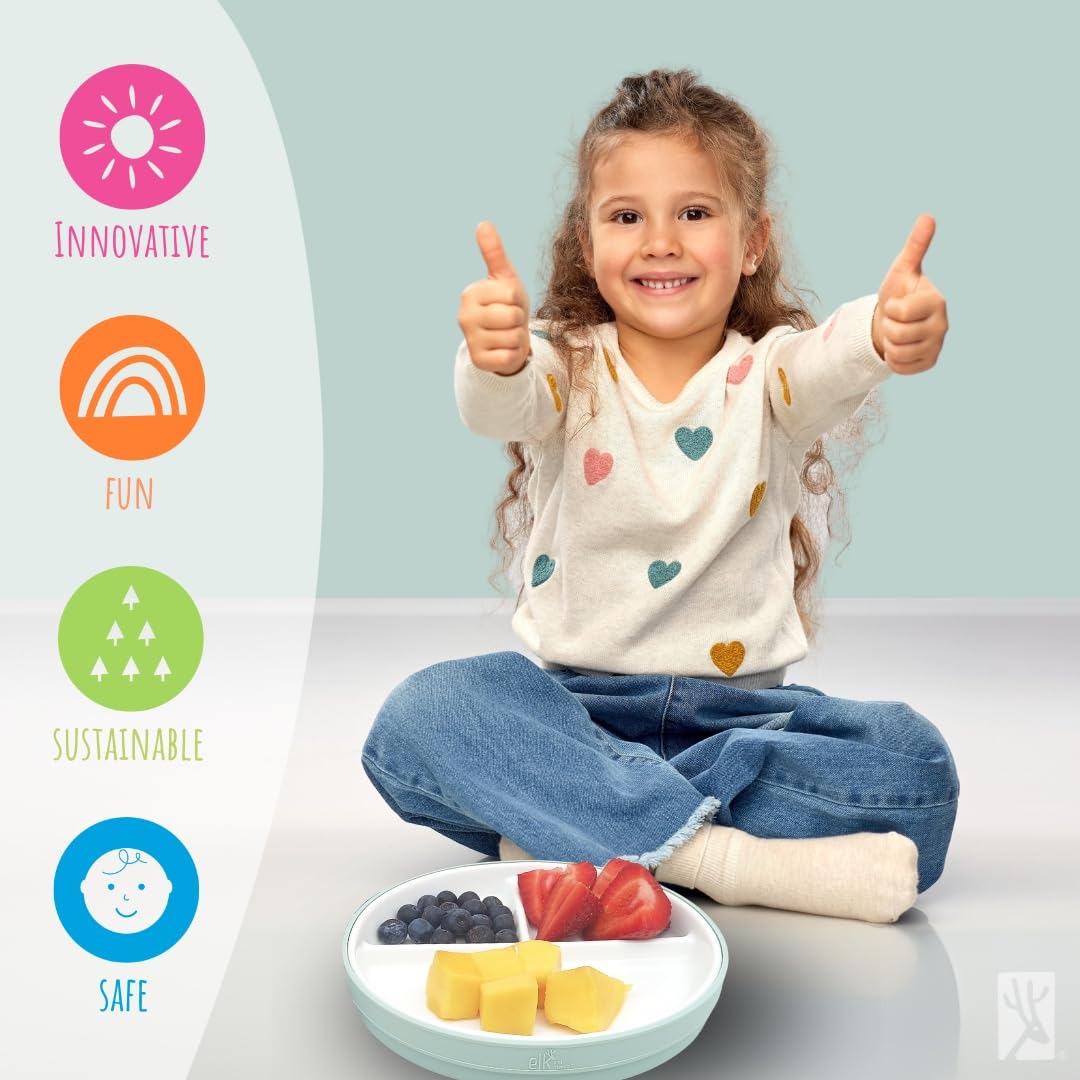 Elk and Friends silicone sleeve around plate for easy grip