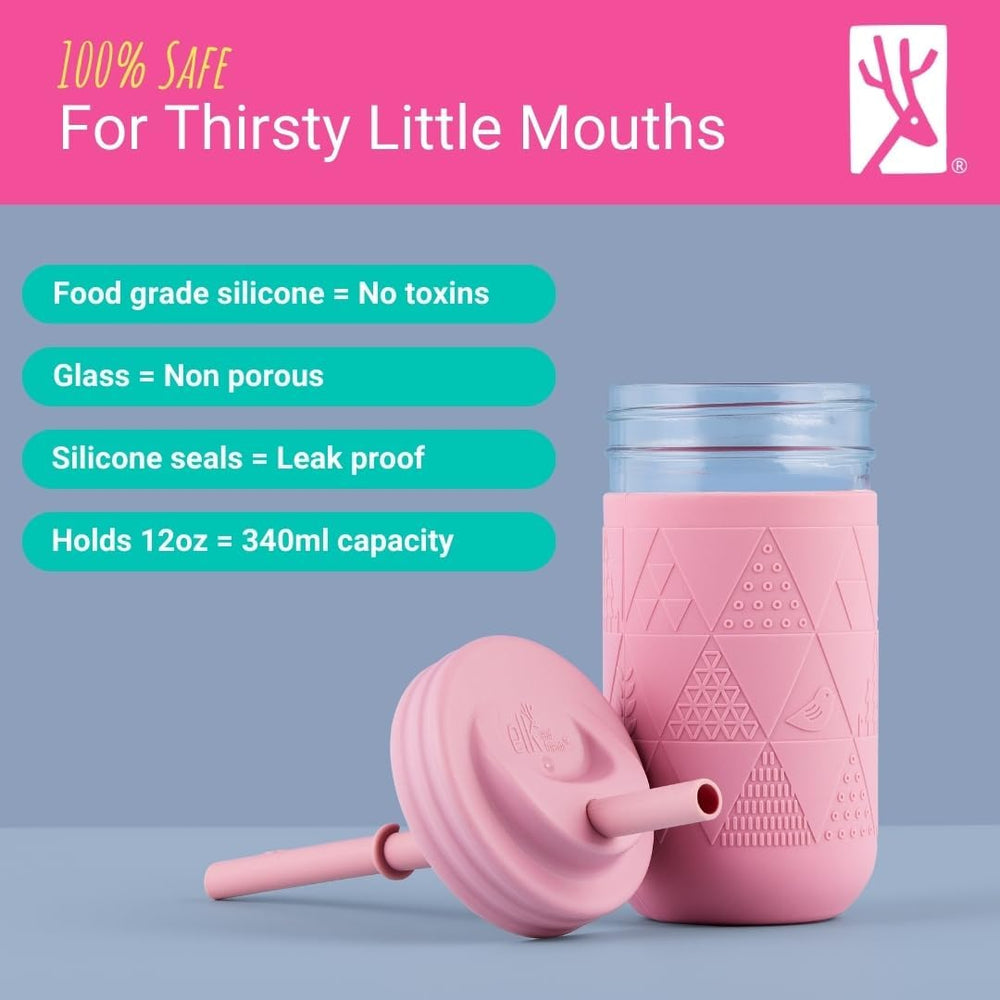 Elk and Friends silicone straw and stopper ensuring easy sipping without loss.