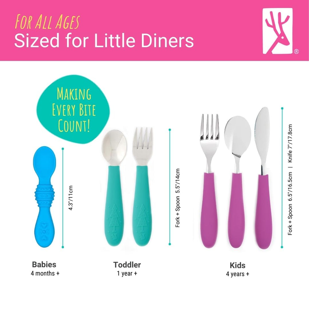 Elk and Friends colorful design with heart rest promotes mess-free meals