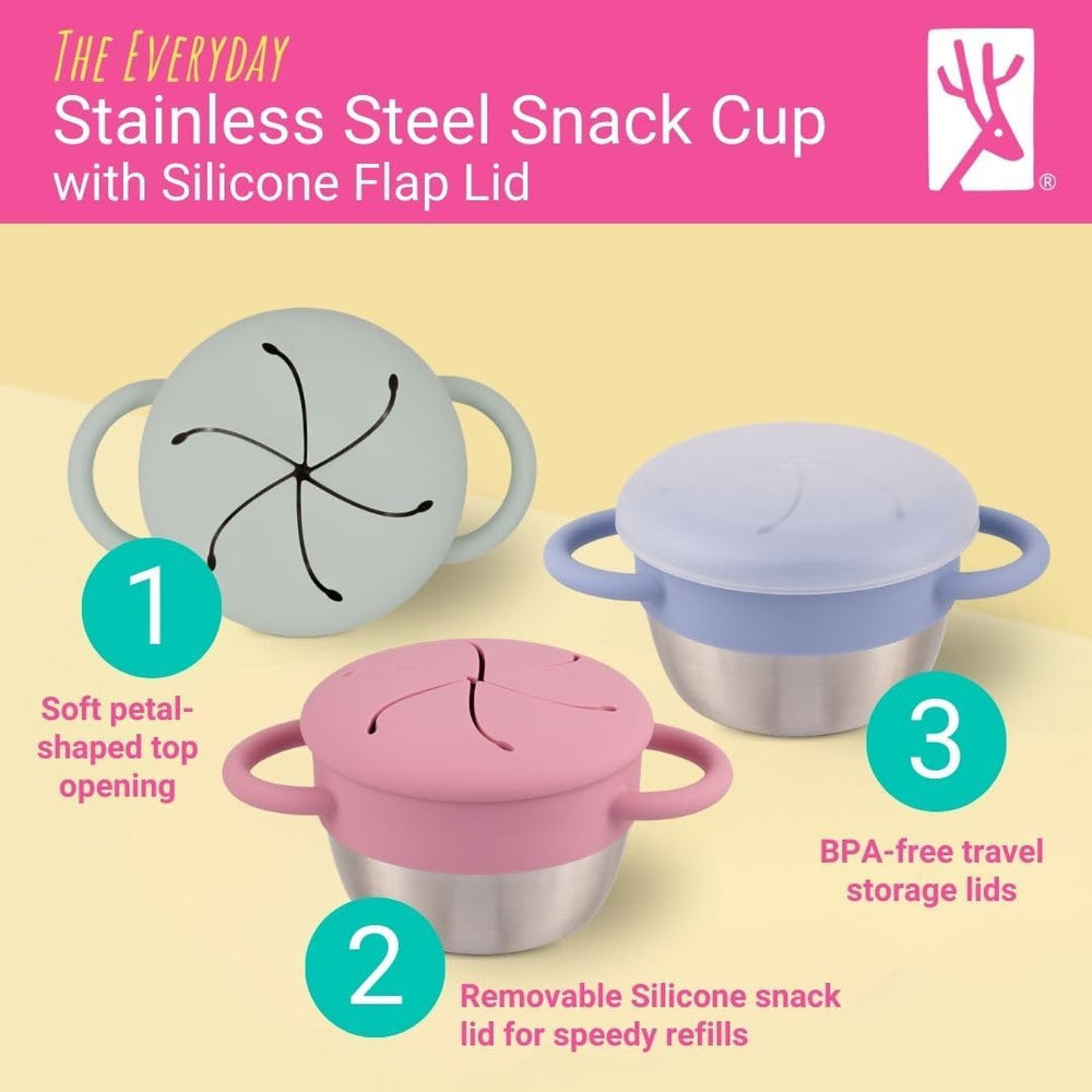 Elk and Friends spill-proof travel lid on a cup for secure snacks during car trips