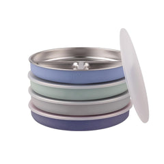 Elk and Friends stainless steel divided plates with silicone sleeve for secure non-slip grip at meals