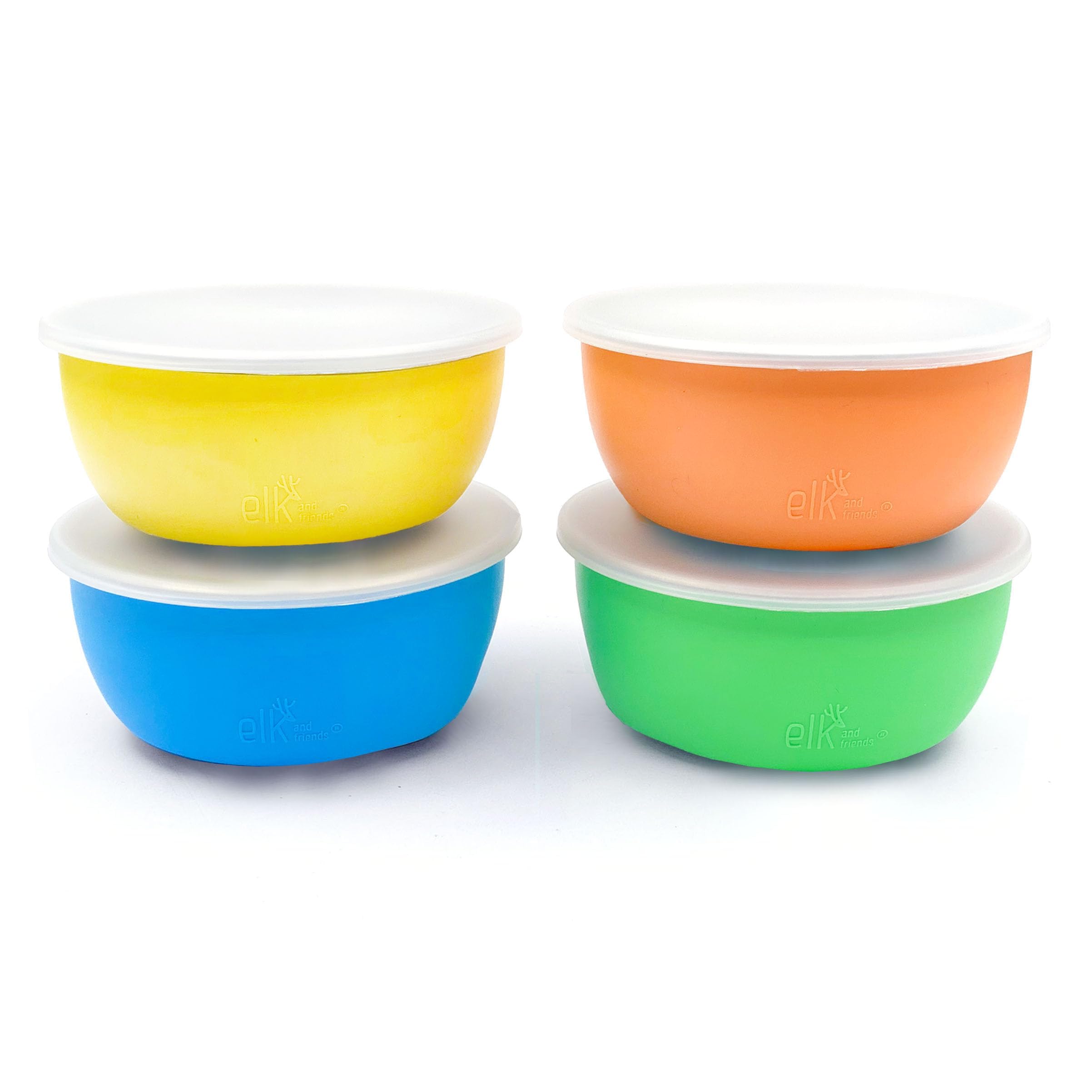 Elk and Friends stainless steel bowls with silicone grip keep mealtimes steady.