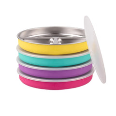 Elk and Friends stainless steel divided plates closeup showing durable construction for daily use