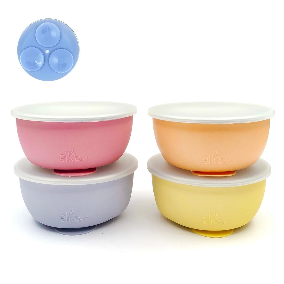 Elk and Friends stainless-steel suction bowl with silicone sleeve stays put for toddlers' meals