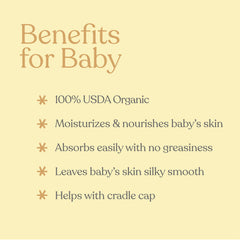 ELLAOLA bottle label highlights organic ingredients and pediatrician-tested assurance for delicate baby skin