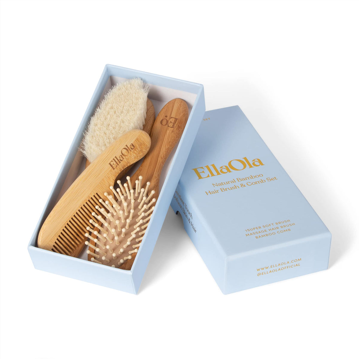 ELLAOLA cradle cap brush with goat hair bristles for gentle scalp cleansing.