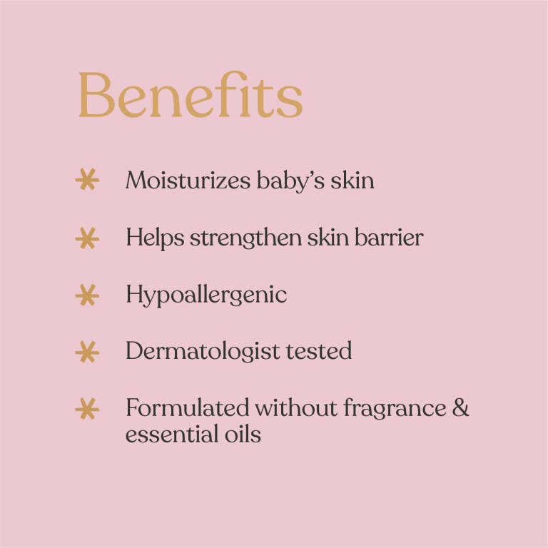 ELLAOLA soothing baby lotion ingredients highlights jojoba oil and squalane.