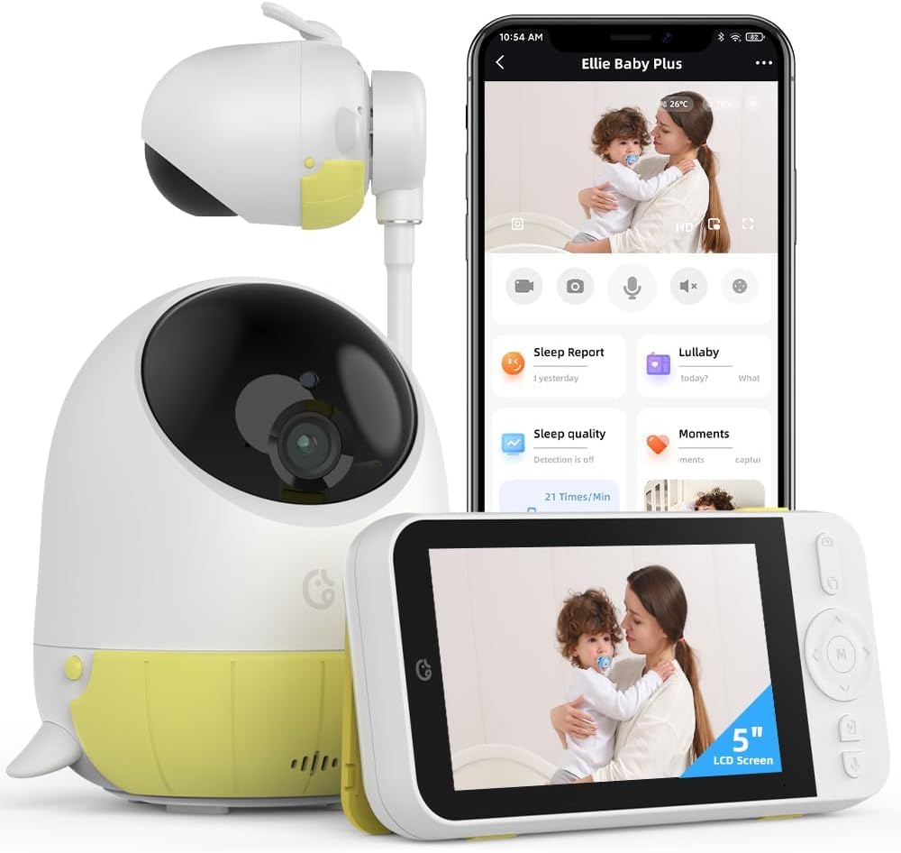 Ellie Baby Pro 5-inch monitor front view for clear baby monitoring.