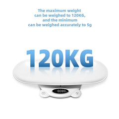 Ellie Digital Baby Scale cartoon-design illustrates infant-friendly home use.
