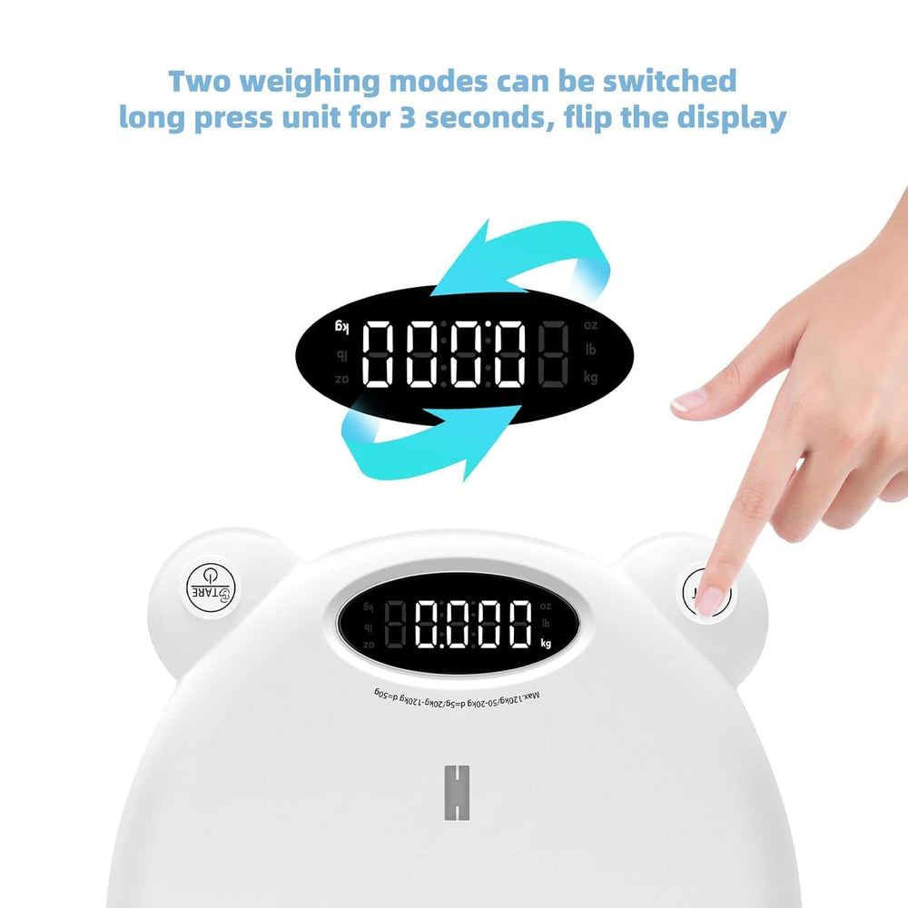 Ellie Digital Baby Scale side view highlights stable platform for diverse weights.