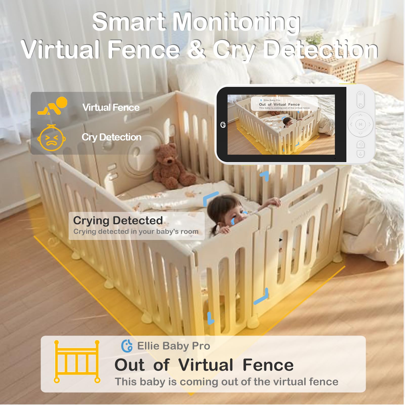 Ellie Pro Baby Monitor 2-way audio for soothing without entering.