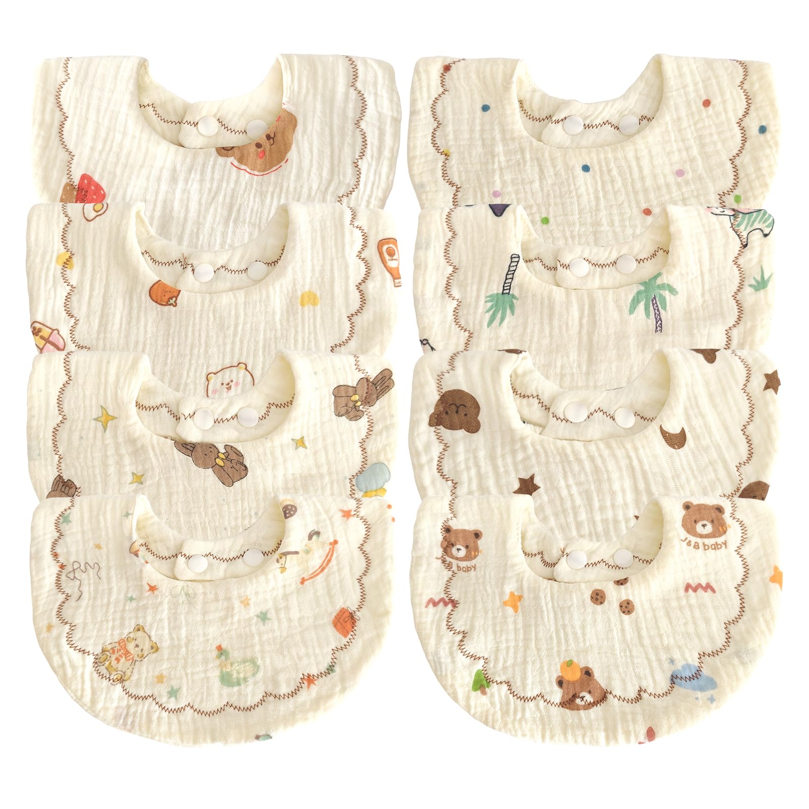 EllieHouse 8-pack bibs with patterns for stylish everyday wear and mess protection.