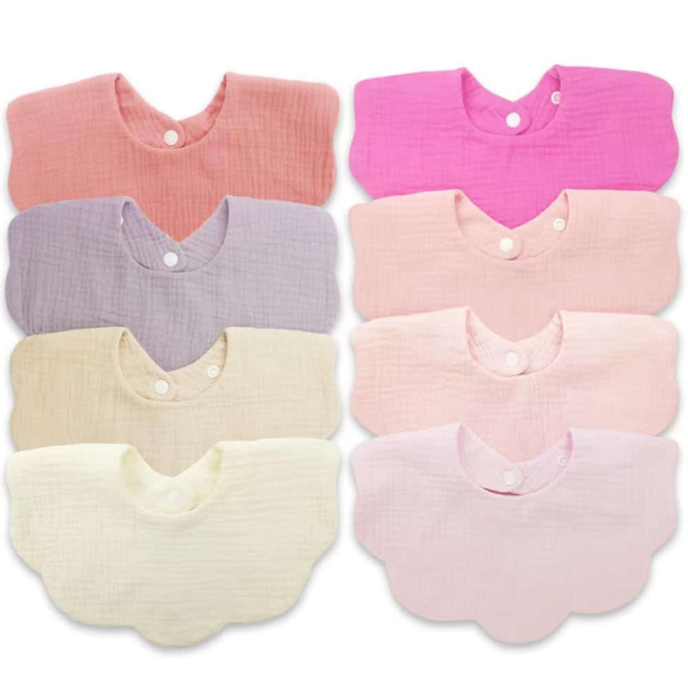 EllieHouse eight-pack muslin baby bibs show soft, absorbent protection for drool days.