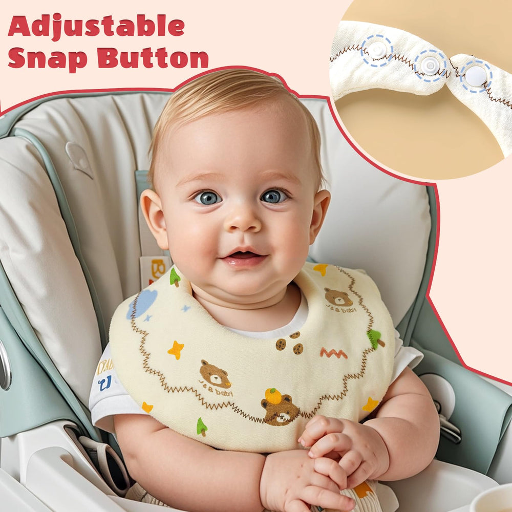 EllieHouse adjustable snap bibs secure a comfortable, growth-friendly fit as babies explore.