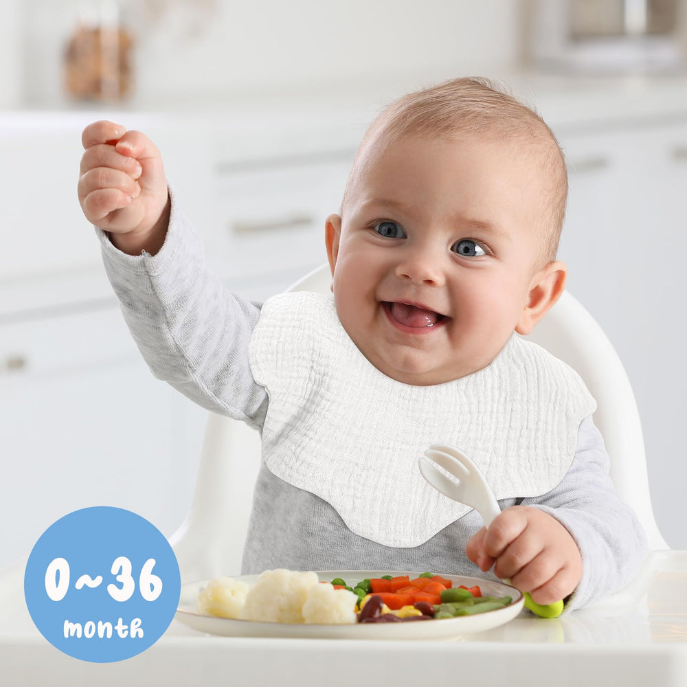 EllieHouse bibs show 4-layer muslin for strong absorbency.