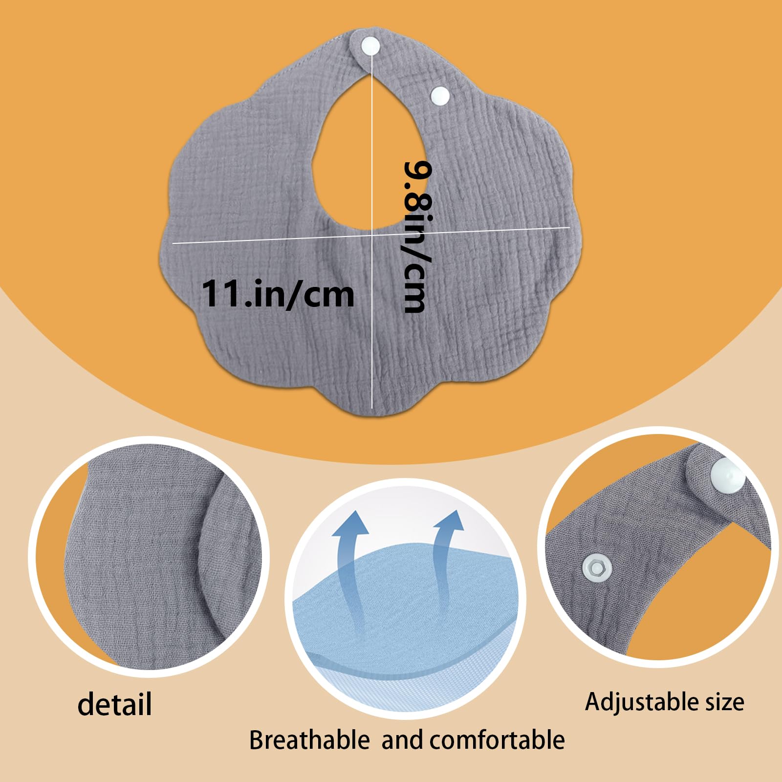 EllieHouse adjustable snap bibs secure fit for growing infants during meals.