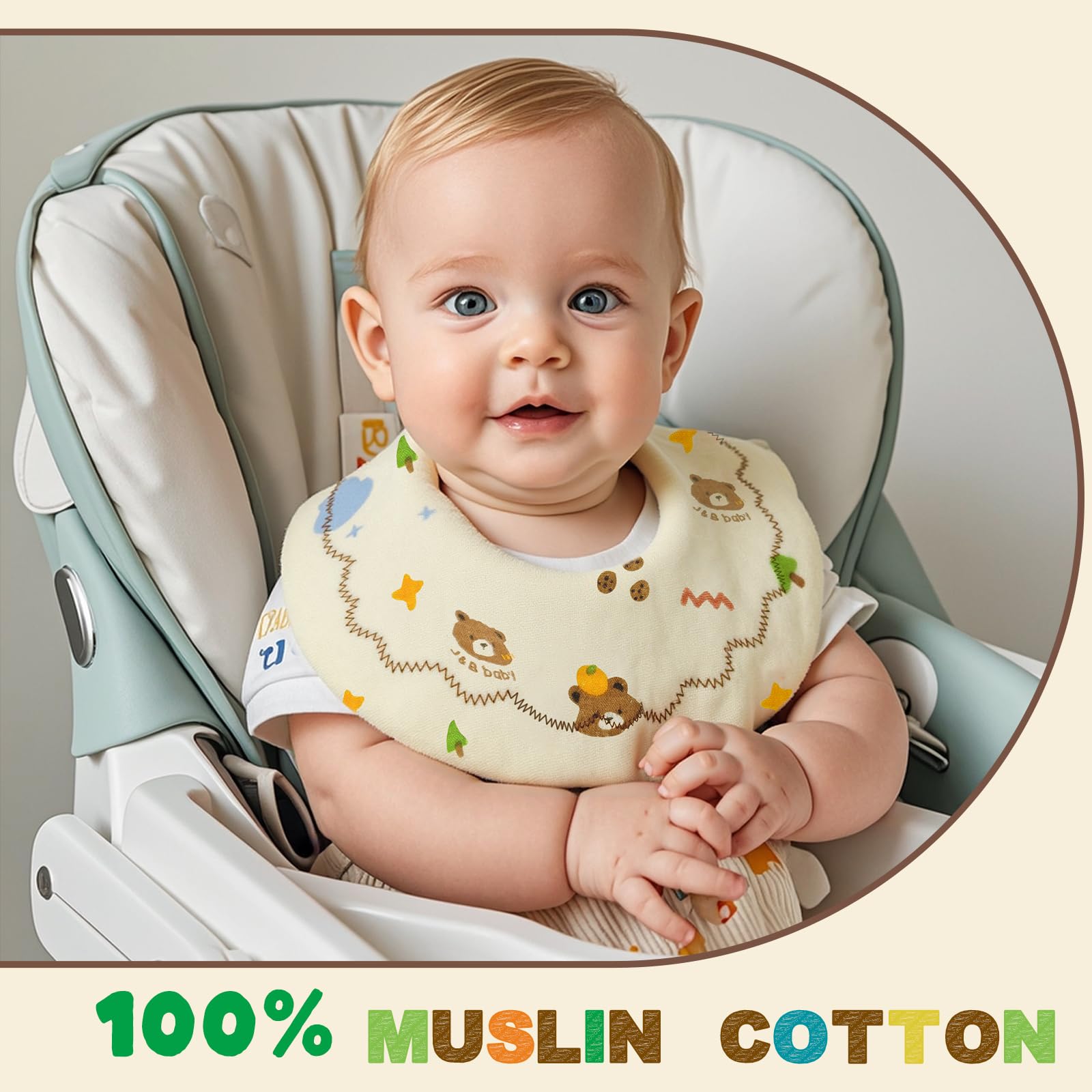 EllieHouse drool-teething absorbent bibs demonstrate quick-dry cotton performance.
