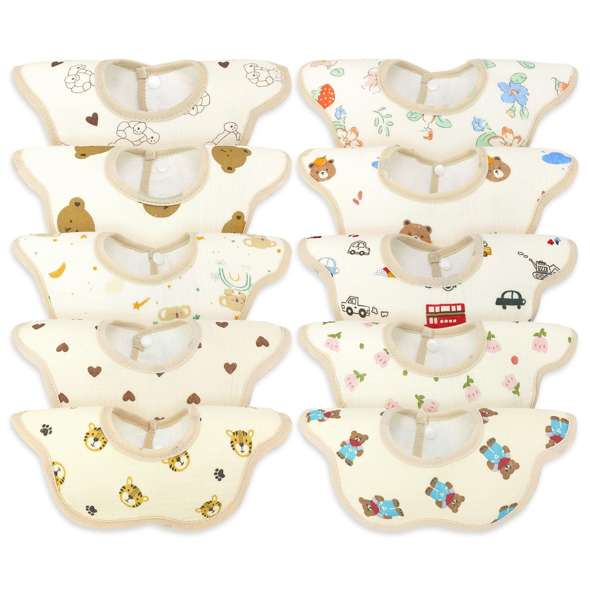 EllieHouse baby bibs muslin 4-layer absorbency catches drool and keeps clothes dry.