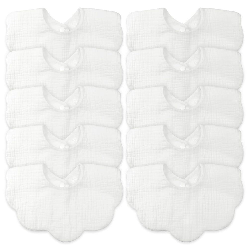 EllieHouse baby bibs in muslin flatlay for gentle daily protection.
